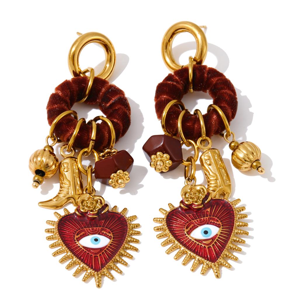 Eetit Vintage Autumn Winter Handmade Charming Jewelry Golden Stainless Steel 2025 Heart Eye Drop Dangle Earrings for Women Gift