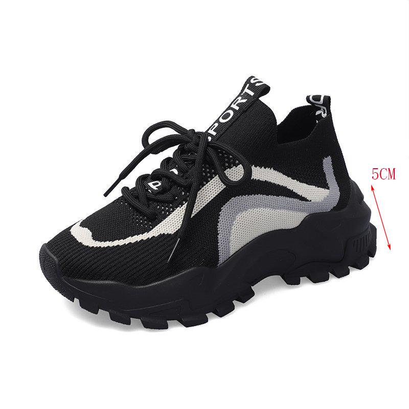 Fashion Fashion Mixed Colors Mesh Sports Shoes Women Thick Sole Non Slip Lace Up Chunky Sneakers Summer Comfort Platform Casual Shoes