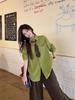 Women's Avocado Green Retro College Style Long-Sleeve Shirt – Spring 2026 Casual Layering Top