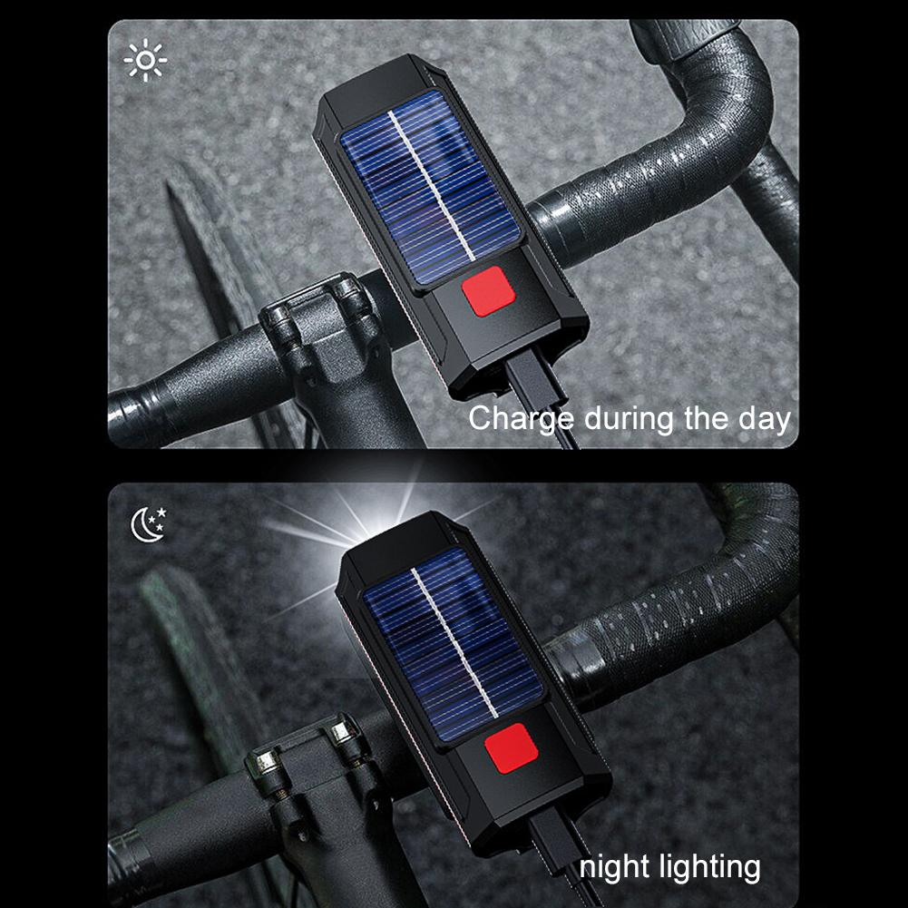 Solar Bicycle Light Bike Front Lamp with Horn USB Rechargeable Power Display Bicycle Headlamp MTB Cycling Light Flashlight