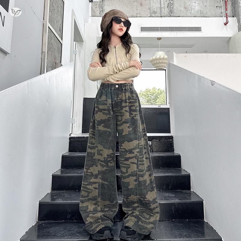 Mädchen Camouflage Patchwork Weite Hosen - Herbst 2026 Kollektion für mittlere & große Kinder