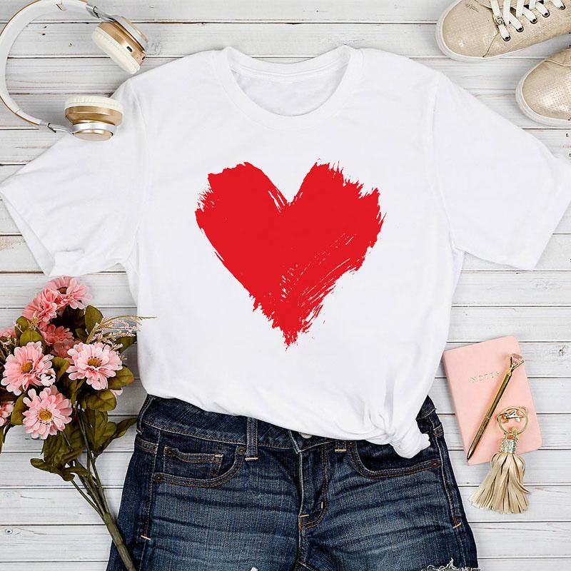 Fashion Women Love Heart Print T Shirt Funny Casual O-Neck Short Sleeves T-Shirt Summer Female Tee Shirt