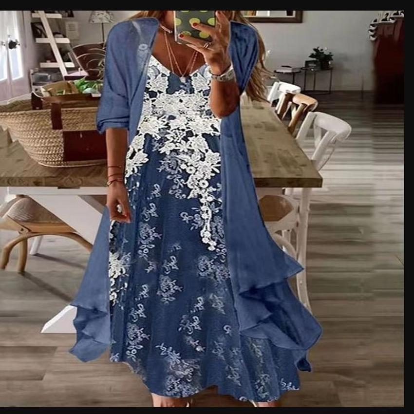 Abito estivo da donna con stampa per le vacanze, con bretelle, stile indiano, gonna svasata, set da due pezzi