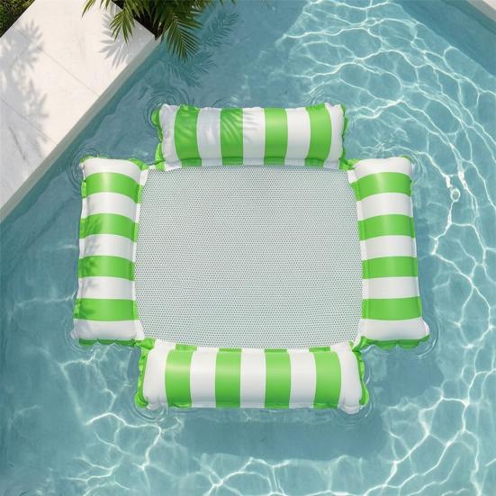 Flotador Inflable para Piscina Rayado 4 Tubos Hamaca de Agua con Malla Silla Lounge Flotante Plegable Esenciales para Fiesta en Piscina de Verano Playa Lago
