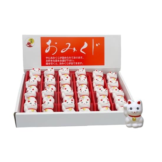 Castle Enterprises Good Luck Fortune Cat (White) with Omikuji (Set of 24) in Display Box (Includes G