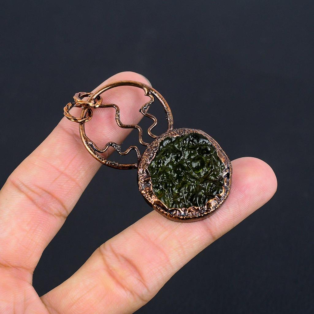 Moldavite Pendant, Copper Electroformed Jewelry, Gemstone Pendant, Gift For Her Handmade Dainty Jewelry