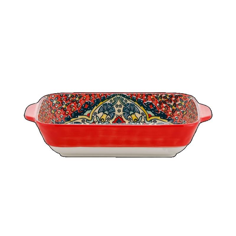 Bohemian Egg-shaped Ceramic Baking Pan Pasta Plate Fruit Salad Plate Colorful Combination Set, 9 Inch