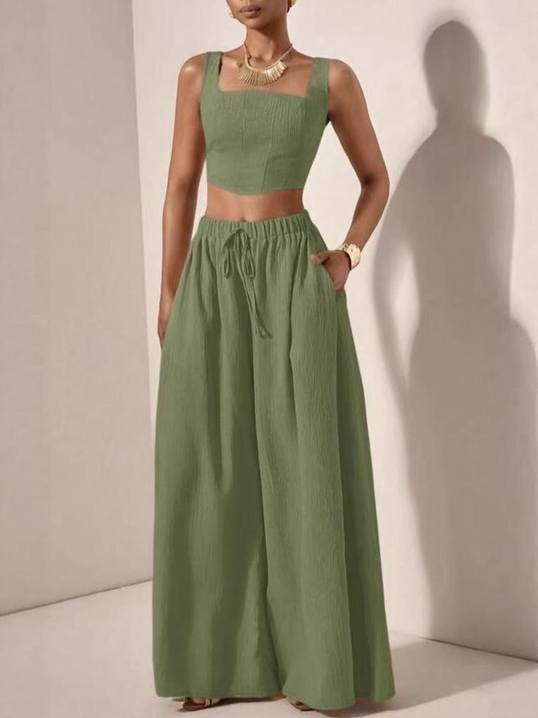 Spring/Summer 2026 Women's Solid Color Vest and Wide-Leg Pants Suit