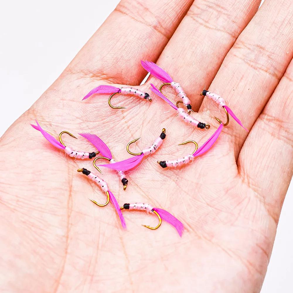 MNFT 10pcs/set 12# Rose Red Feather Silver Zebra Pattern Dry Fly Fishing Flies Fish Hook Nymph Lures Mayfly Baits