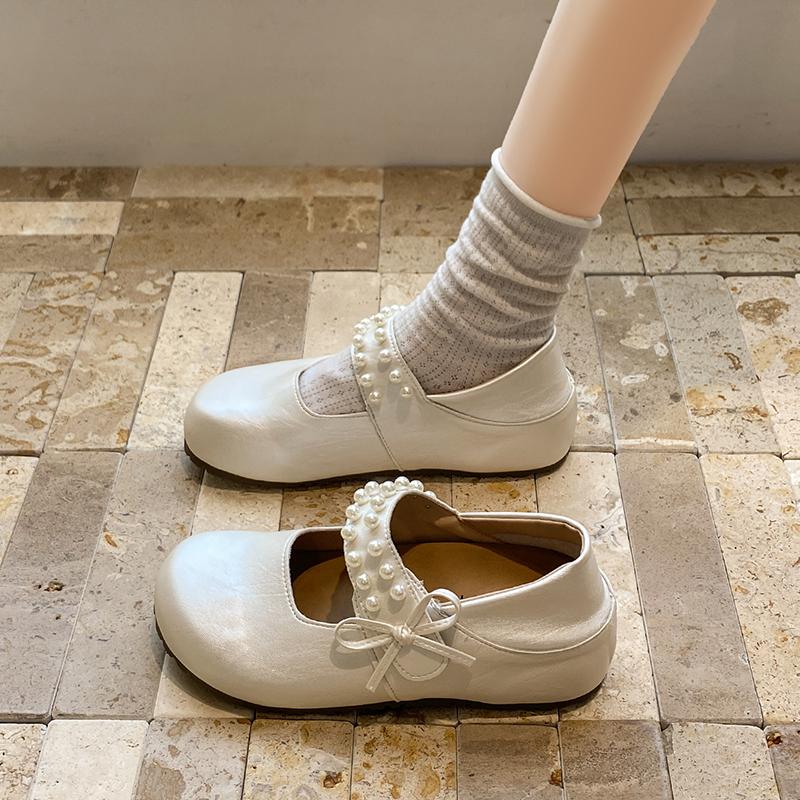 CRLAYDK Shoes for Women Casual Slip On Pearl Loafers Ladies Mary Jane Lightweight Leather Dress Mules Driving Mocs for Lady