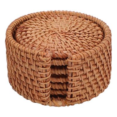 Rattan Coasters Set of 6 with Holder Handwoven Cup Base Plates Dishes Pot Insulated Hot Pads 8cm