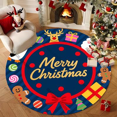 Christmas Cute Cartoon Santa Claus Wreath Printed Round Rug, Chair Carpet, Kids Playing Mat Living Room Bedroom Rug,Doormat Gift