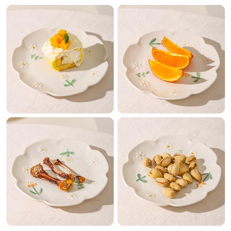 

Набор из 4 керамических тарелок с 3D-рельефом, десертная тарелка с ромашками, кухонная тарелка для пасты, хлеба, столовая посуда, сервировочное блюдо 6/8,5 дюймов, матовое 6inch