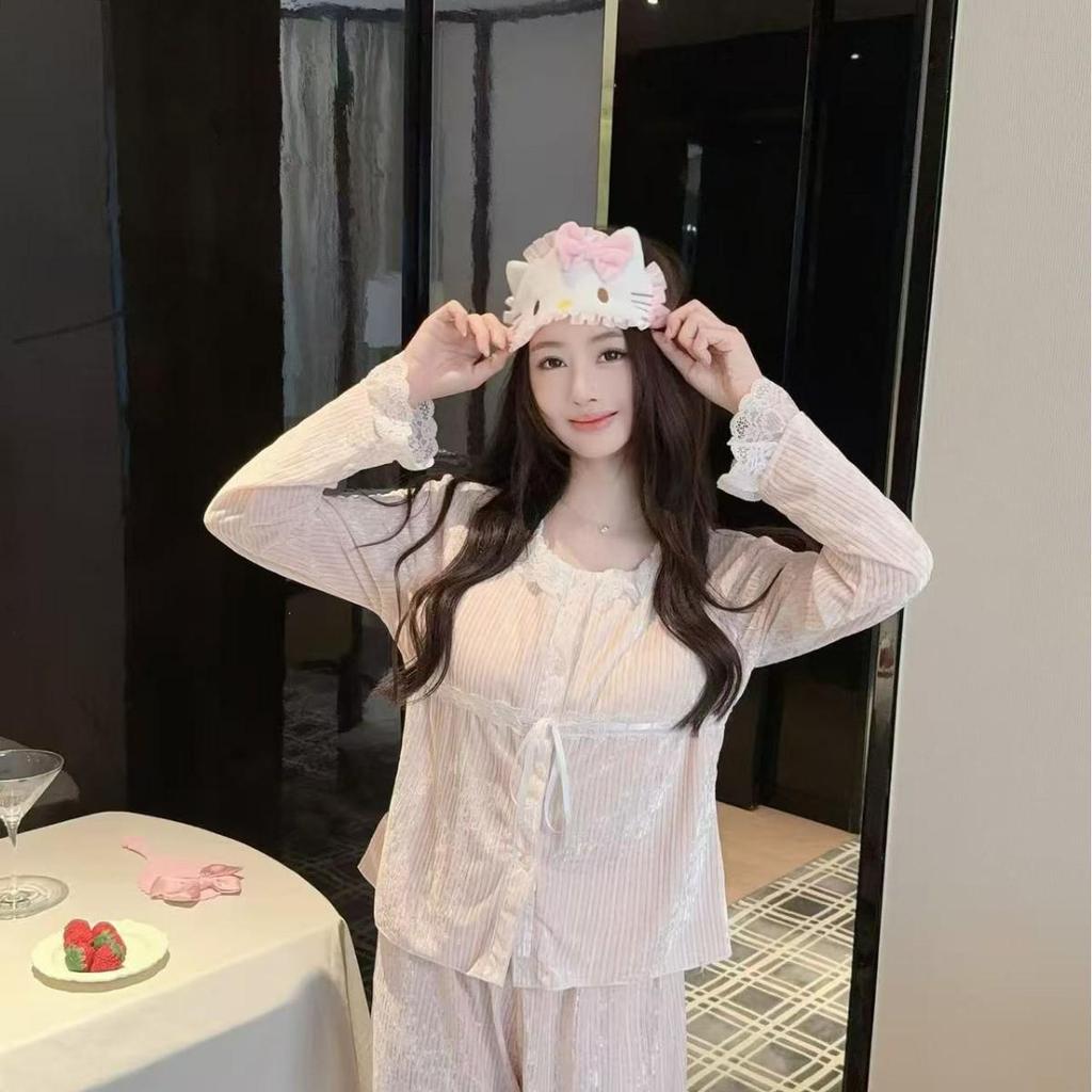 High-End French Princess Style Sea Island Cotton Women's Pajamas - Autumn/Winter Thick Cardigan Homewear