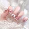 24-Piece High-End Pink Nail Art Set: Short Ladder Tips with Flower & Butterfly Rhinestones
