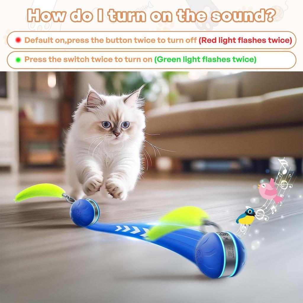 Interactive Cat Toy Ball 2-Speed Type-C Rechargeable Smart Pet Games Moving Cat Toys With Tail For Home Outdoor Play Training