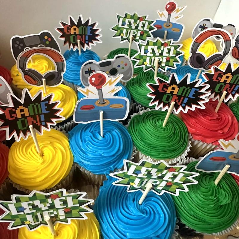 13pcs/set Video Game Happy Birthday Cake Toppers Game On Controllers Cupcake Topper Kids Boys Birthday Party Decoration Supplies