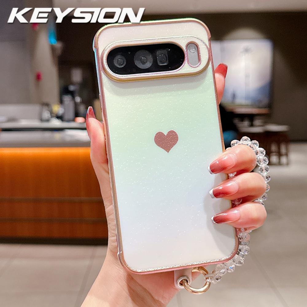 KEYSION Gradient Colorful Phone Case for Google Pixel 10 Pro XL 9 Pro 9A 8A Soft TPU Shockproof Back Cover With Crystal Bracelet