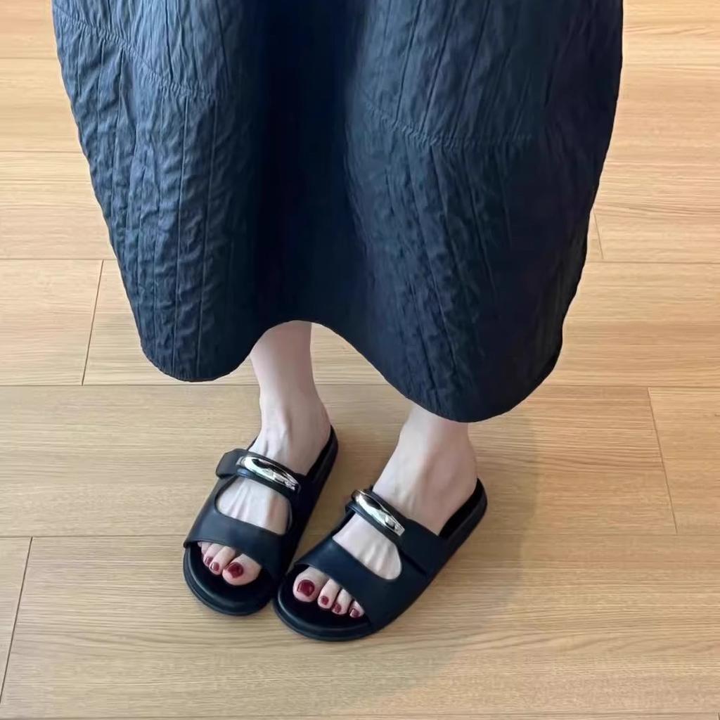 Keep your own version~ French retro style thick-bottomed one-word slippers for women's summer wear literary and versatile age-reducing open-toed cool