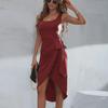 European & American Style Square Neck Sleeveless Irregular Midi Dress - Summer