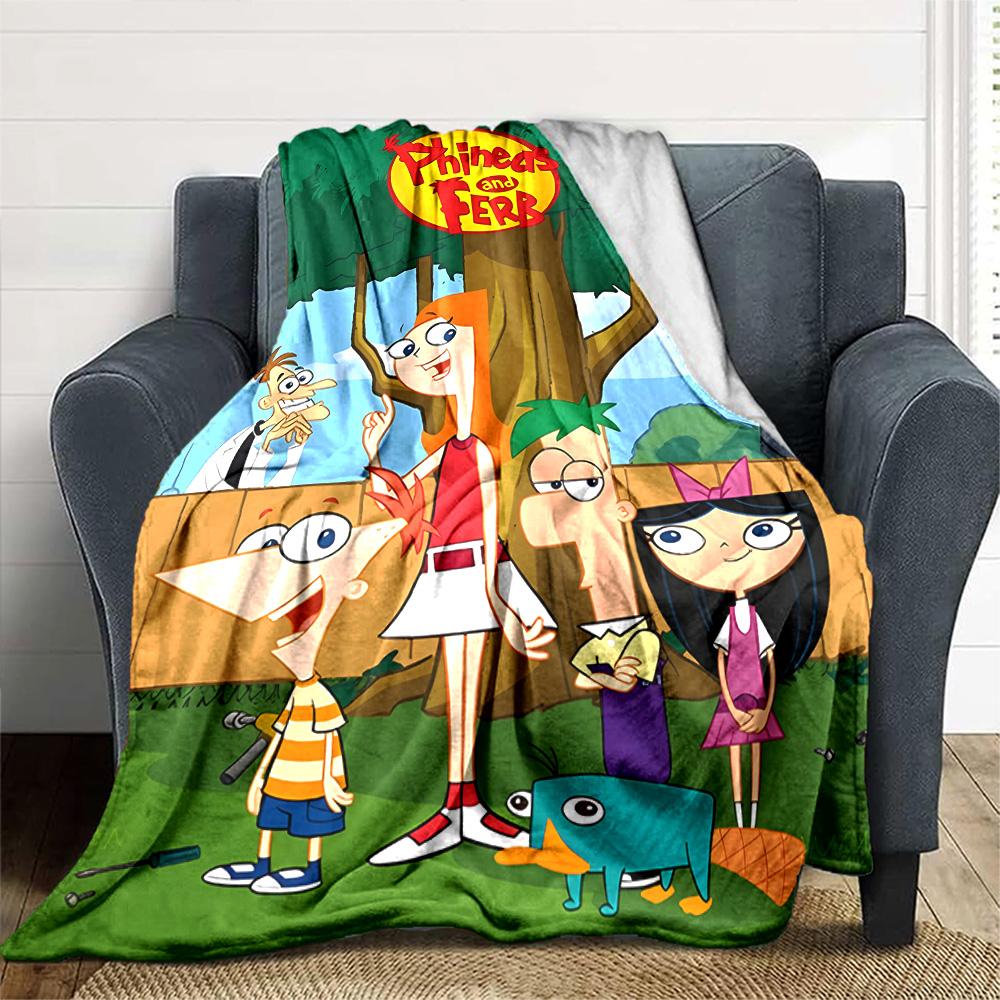 1pc Phineas and Ferb1 Blanket, Gift, for Men and Women, Soft Blanket, Good for Sofa Bed Couch Travel, Lightweight Flannel Blanket