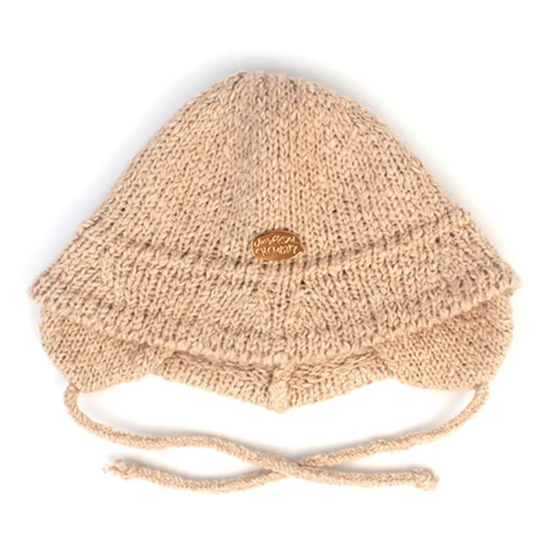 Universeller chemischer Strick-Beanie mit Ohrenklappen, beige