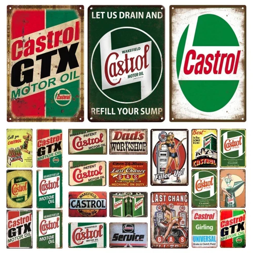 Castrol Motoröl Blechschild - Perfekt für Vintage Garagendekor - Tankstellenstil Wandplatte