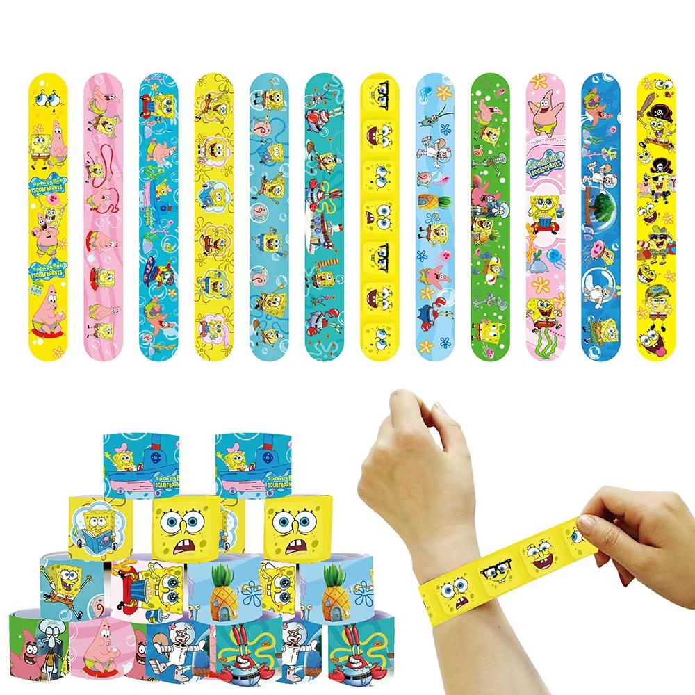 Cartoon Sponge-Bobs Party Favors Bracelet Keychain Stickers Goody Bags Fillers Carnival Prizes Kids Party Gift Birthday Supplies 5