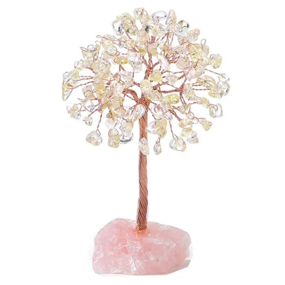 Stone Crafts Crystal Money Tree Copper Wire Fluorite Base Potted Plants Gemstone Reiki Chakra Feng Shui Trees Home Decor
