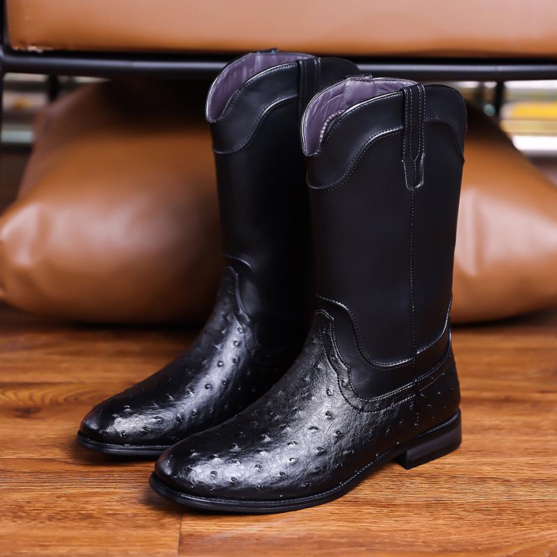 Ostrich Pattern Men`s Western Cowboy High