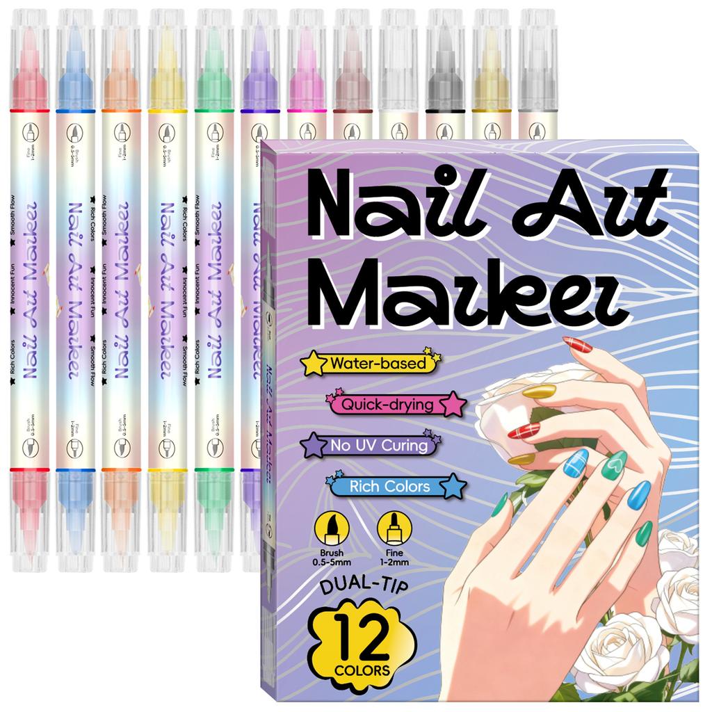 Zestaw 12/24 kolorów pisaków do paznokci 0,5 mm, pisaki akrylowe do zdobienia paznokci, manicure, dekoracji DIY 10 ml