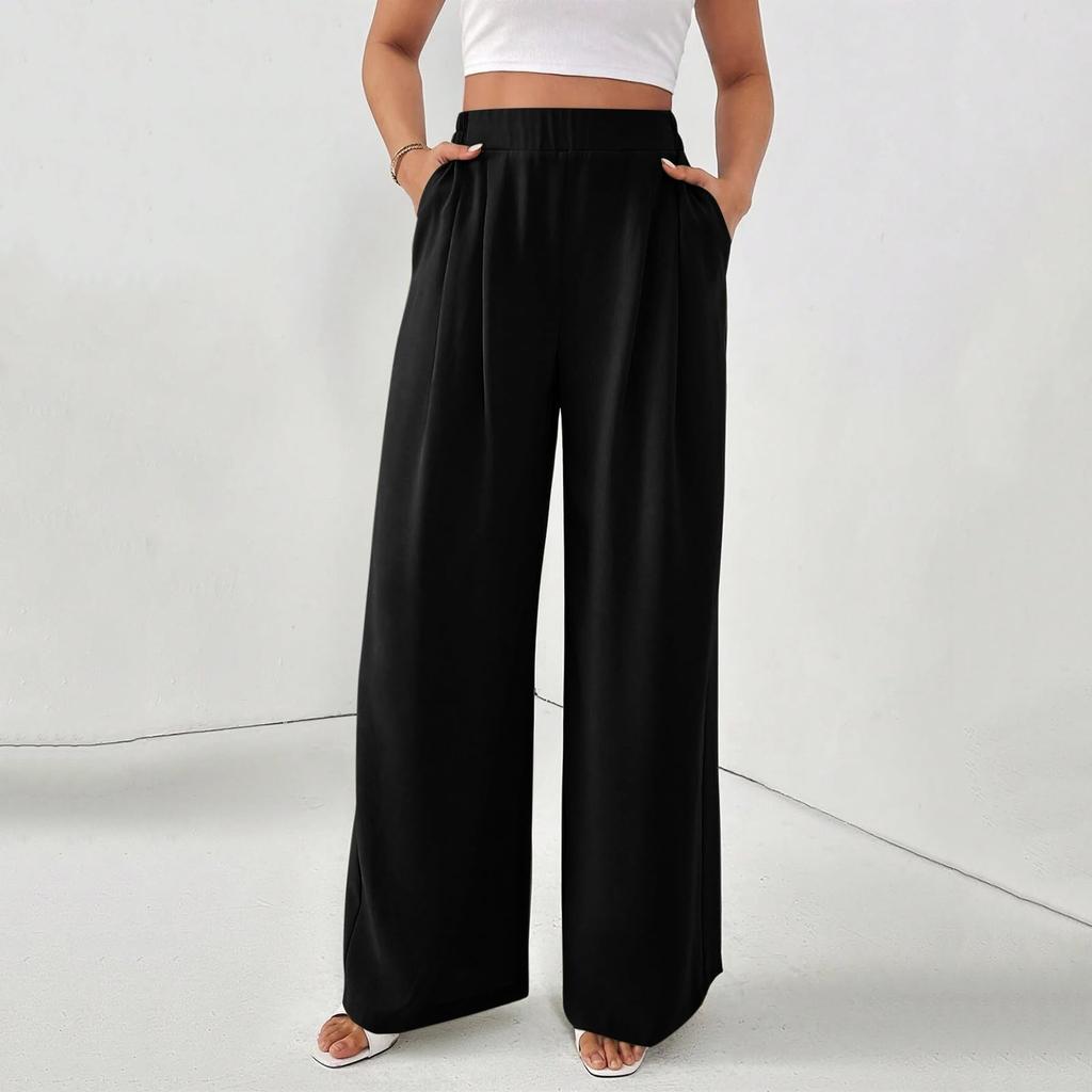 Women's Casual Loose Wide-leg Trousers With Slanted Pockets