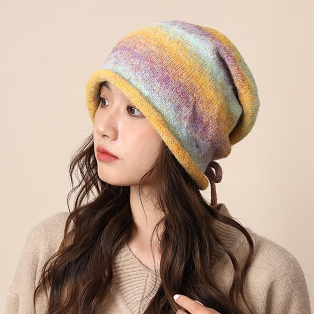 Gradient Color Bonnet Hat Large Size Drawstring Slouch Hat Fashion Beanies Skullies