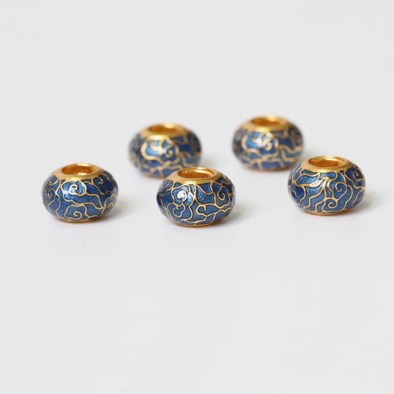 Ancient Blue Court Enamel Cloud Bead: Large Hole Spacer for DIY Jewelry