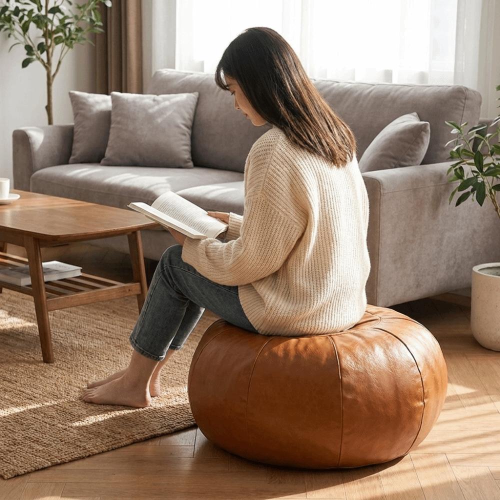 Round Pumpkin Pouf Cover Large Capacity Seat Cushion Cover Accent Stool Footstool Cover  Lounge