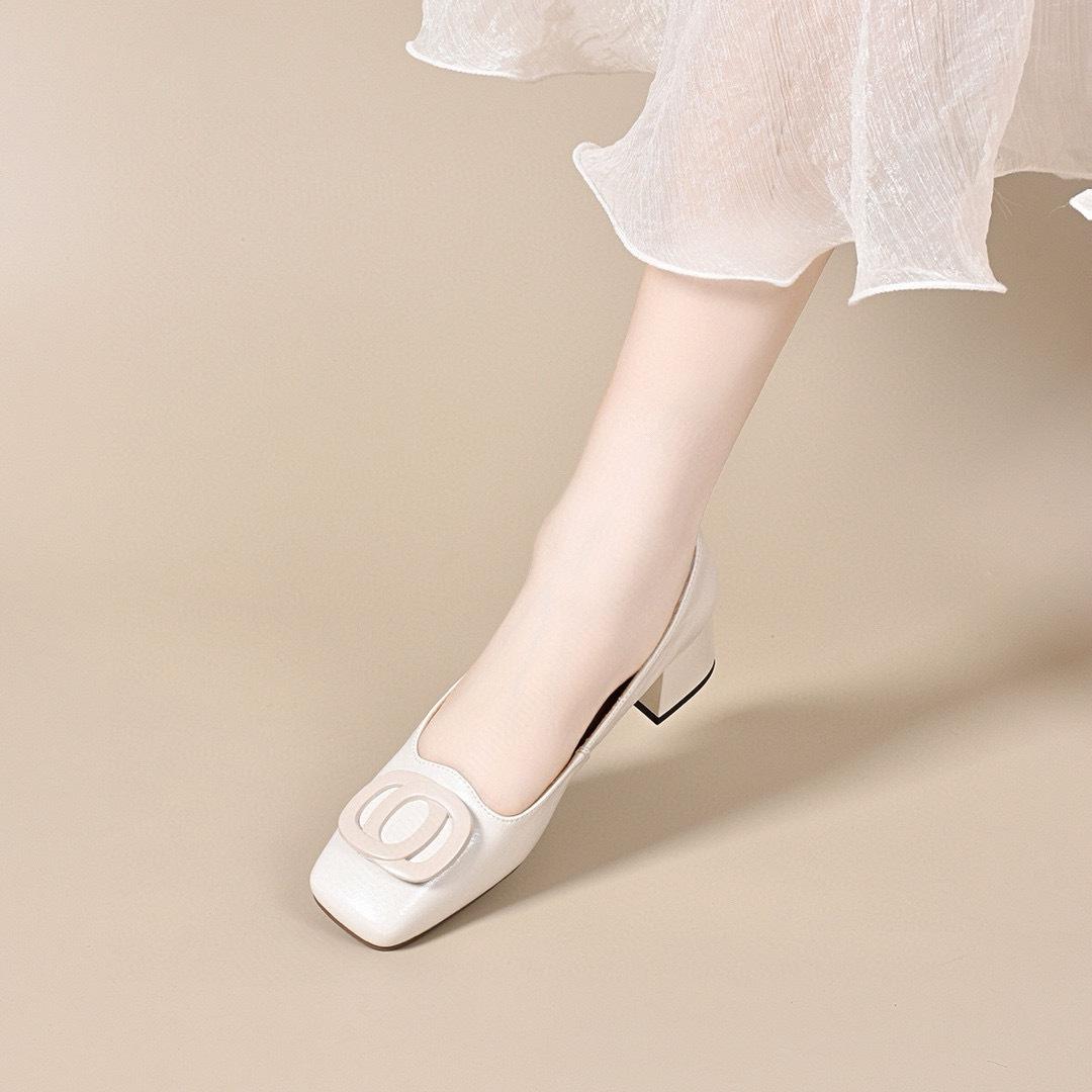 

женская обувь с мелким вырезом, простая, с квадратным носком, закрывающая стопу, на высоком каблуке, на толстом каблуке, на среднем каблуке, с круглой пряжкой, женские туфли-лодочки, женская рабочая обувь 41 бежевый