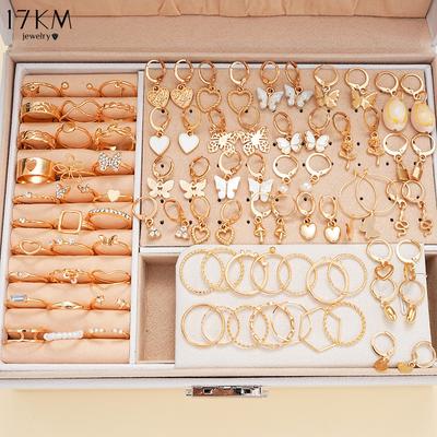 Fashion Butterfly Heart Piercing Earrings for Women Elegant Crystal Artificial Pearl Hollow Ring Accessories Jewelry