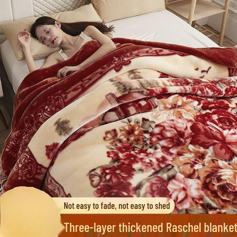 G5Z Double Layer Winter Blanket: Thick Flocked Raschel & Milk Fleece for Cozy Naps.