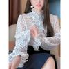Women Spring Blouse Polka Dot Ruffle Long Sleeve Chiffon Elegant Casual Office