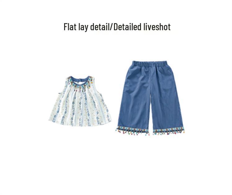 2026 Bohemian Summer Outfit for Girls: Sleeveless Vest & Wide-Leg Pants Set (Small/Medium)