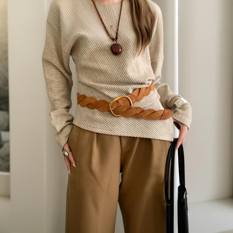 Suede Braided Waist Belt Vintage Gold Oval Buckle Perfect For Dresses Casual Daily Wear Outfits