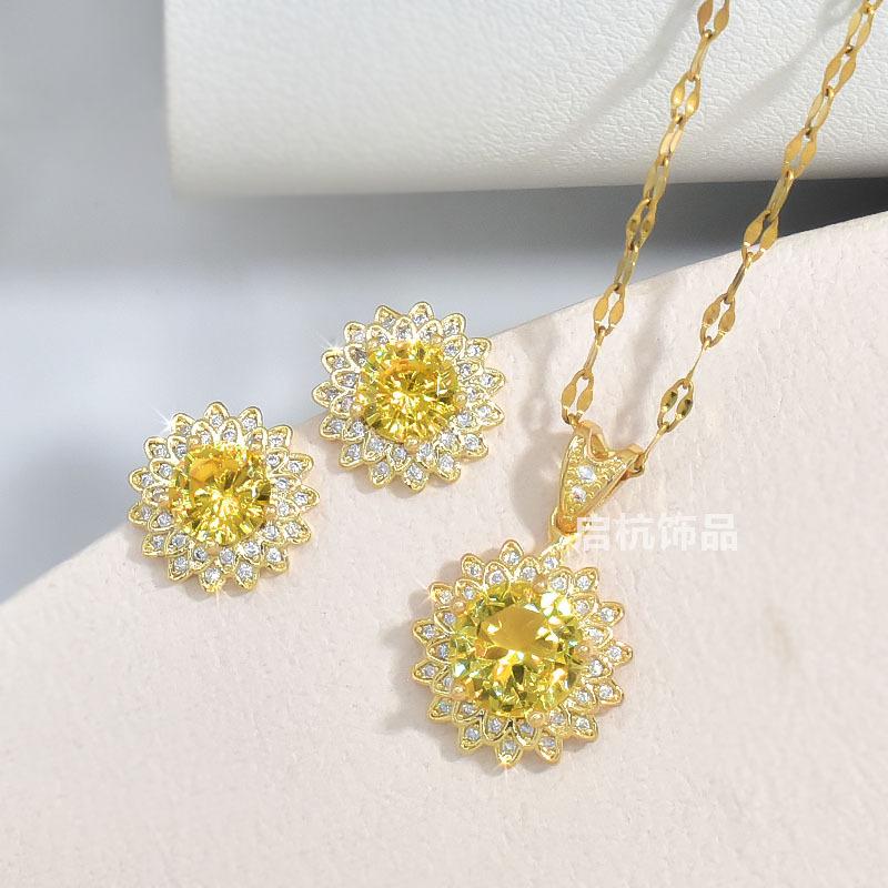 Sunflower Necklace Women'S Simple High Trend Versatile Zircon Pendant Clavicle Accessories