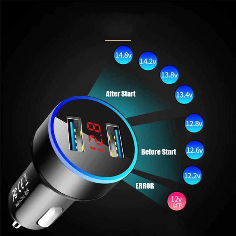 36W Car Charger Fast Charging USB Charger 2 Port LCD Display Adapter Fast Charging For iPhone Samsung Huawei Xiaomi OPPO