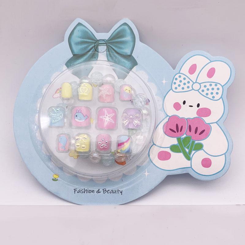 Künstliche Nägel für Kinder, Maniküre, Mädchen, Spielzeug, 3D-Cartoon-Prinzessin, Nagelaufkleber, süße Nägel, schnelle Nägel