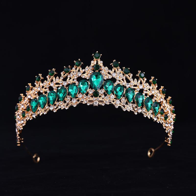 Grüne Kristall Diademe und Kronen Stirnband für Damen Party Strass Krone Braut Hochzeit Haar Accessoires Schmuck Krone Diadem