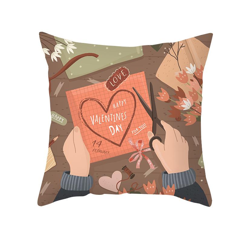 Shopee Valentine's Day Pillow Cover Home Sofa Cushion Cover Peach Skin Printed Living Room Bedroom Cushion Cover