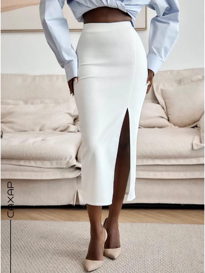 Cross Collection: 2025 Suede High-Waist Slit Skirt - Elegant Mid-Length Hip-Hugging Design for Spring & Autumn