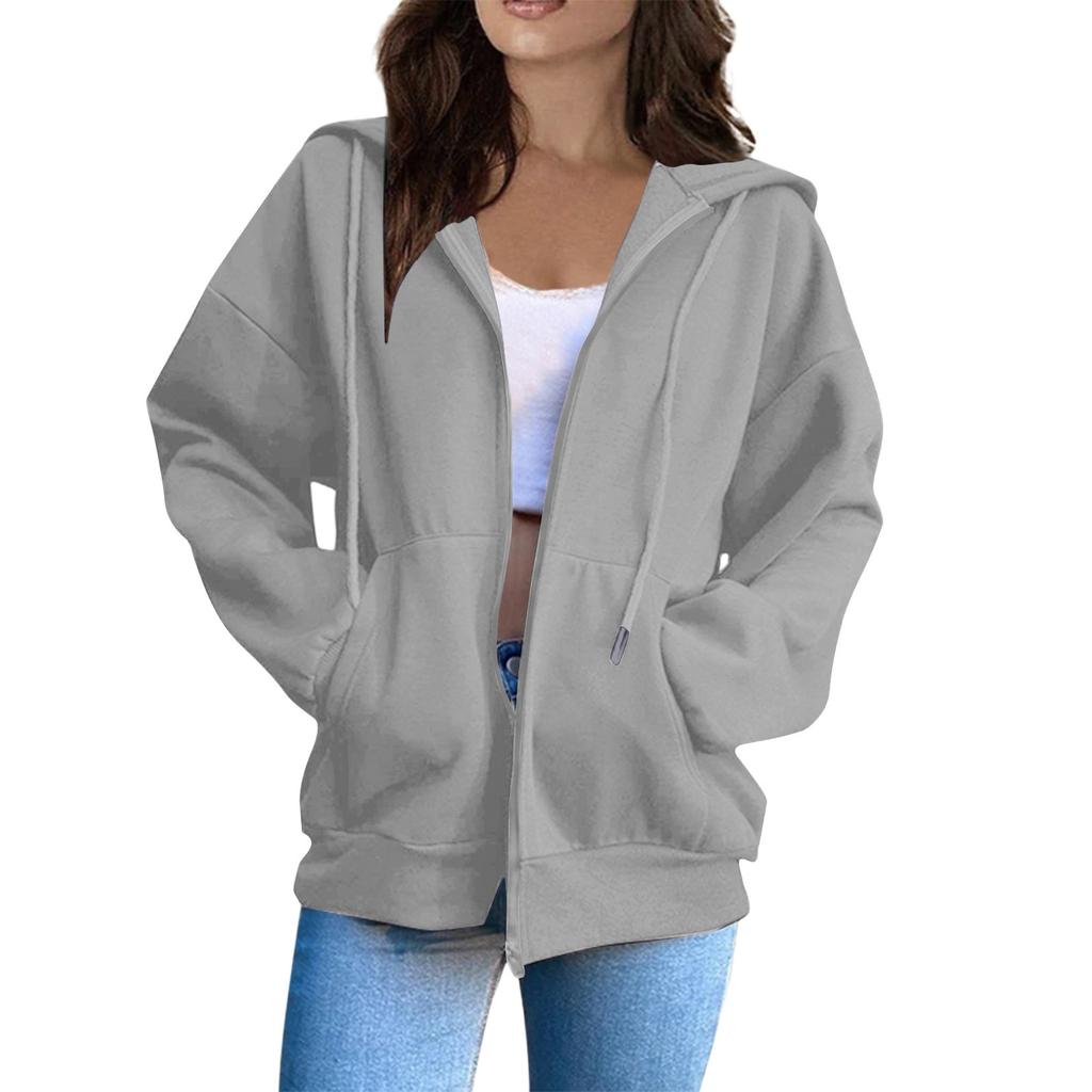 Women's Oversized Zip Up Hoodie Jacket with Pockets, Casual Long Sleeve Drawstring Hooded Sweatshirt for Fall Winter