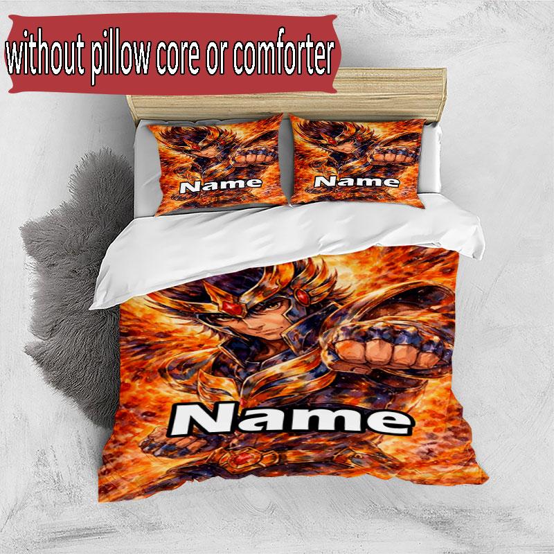 3pcs Duvet Cover Set (1*Duvet Cover + 2*Pillowcase, Without Core), Custom Name Saint Seiya Pattern Bedding Set, Home Bedroom Decor Gift