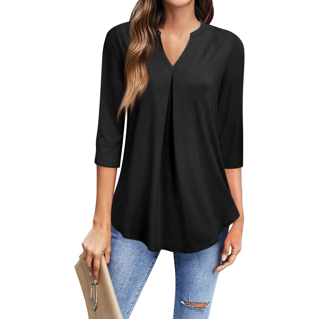 Damenmode Lässiges 3/4-Ärmel-T-Shirt V-Ausschnitt Top
